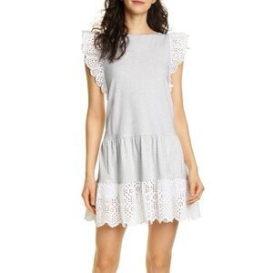 Rebecca Taylor La Vie Light Gray Mini Dress with White Lace